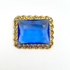 Vintage Cobalt Blue Crystal Rhinestone Brooch Signed Austria Large Statement Pin